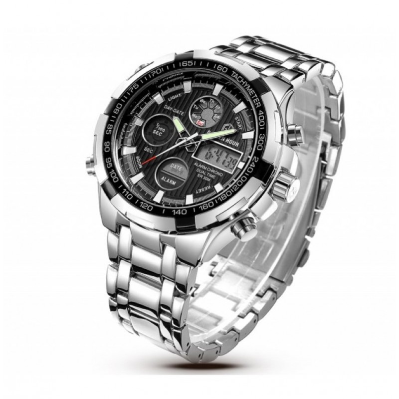 Reloj Hombre Sport Analogo-Digital Acero Inoxidable Cristal